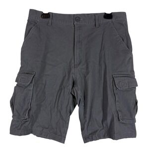 Wicked Stitch Cargo Shorts Mens 34 Gray Canvas Stretch Pockets 11 Inseam Casual